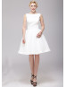 Ivory Satin Boat Neckline Open Back Knee Length Prom Dress